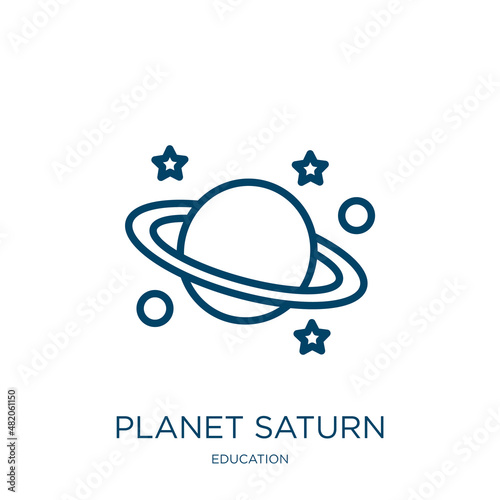 planet saturn icon from education collection. Thin linear planet saturn, saturn, planet outline icon isolated on white background. Line vector planet saturn sign, symbol for web and mobile
