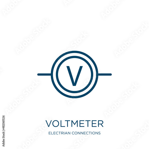 voltmeter icon from electrian connections collection. Thin linear voltmeter, battery, power outline icon isolated on white background. Line vector voltmeter sign, symbol for web and mobile