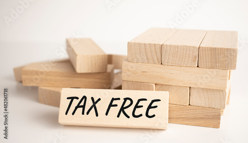 The tax free text is written on one of the many scattered wooden blocks