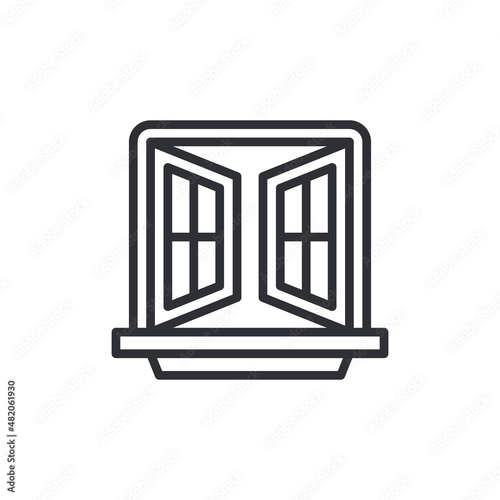 Opened window icon. Vector creative symbol in linear style. Window icon vector isolated on white background, Window sign. icon vector from furniture collection. Thin line window outline icon. Opened window icon. Vector creative symbol in linear style. Window icon vector isolated on white background, Window sign. icon vector from furniture collection. Thin line window outline icon.