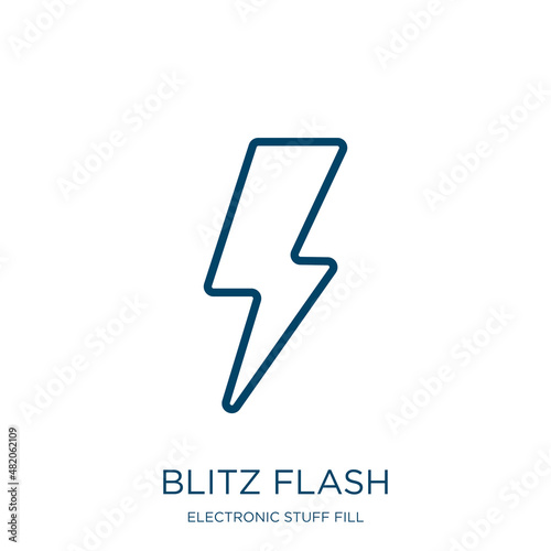 blitz flash icon from electronic stuff fill collection. Thin linear blitz flash, thunderbolt, thunder outline icon isolated on white background. Line vector blitz flash sign, symbol for web and mobile
