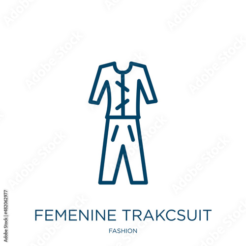 femenine trakcsuit icon from fashion collection. Thin linear femenine trakcsuit, fashion, pair of socks outline icon isolated on white background. Line vector femenine trakcsuit sign, symbol for web photo