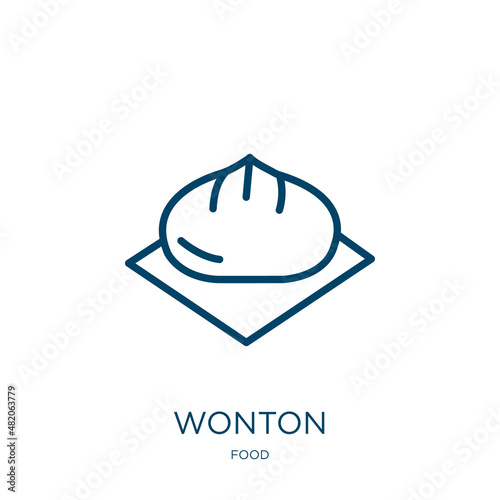 wonton icon from food collection. Thin linear wonton, dumpling, cuisine outline icon isolated on white background. Line vector wonton sign, symbol for web and mobile