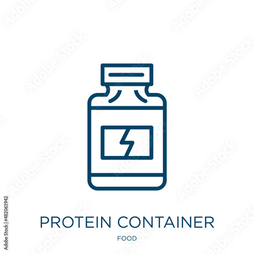 protein container icon from food collection. Thin linear protein container, container, nutrition outline icon isolated on white background. Line vector protein container sign, symbol for web and