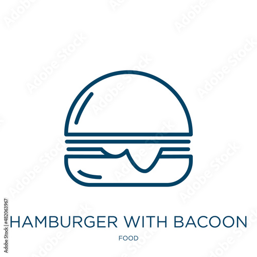 hamburger with bacoon icon from food collection. Thin linear hamburger with bacoon, hamburger, slice outline icon isolated on white background. Line vector hamburger with bacoon sign, symbol for web photo