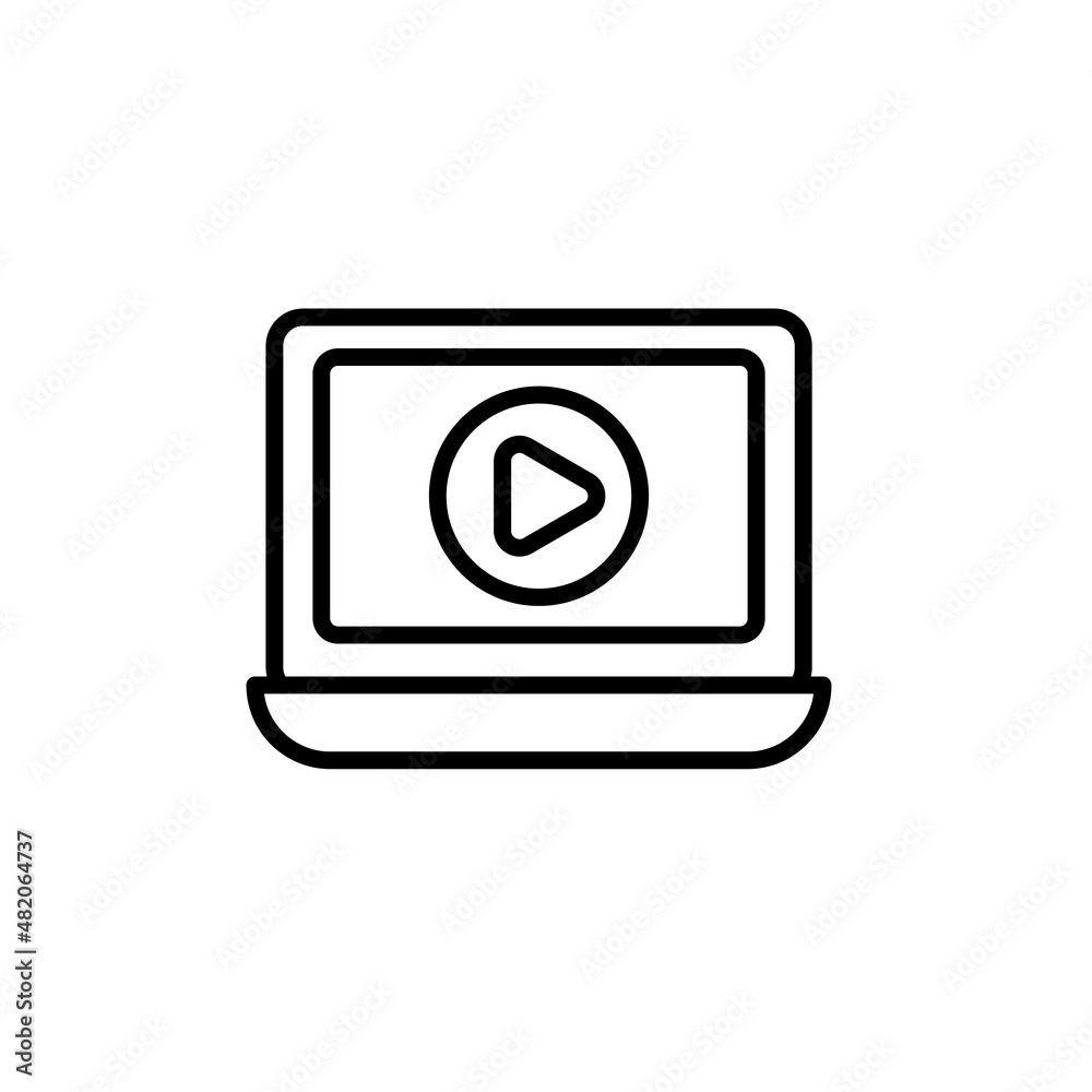 Laptop media play line icon. Isolated play on laptop silhouette style icon vector design. Play Video Icon Laptop media play line icon. Isolated play on laptop silhouette style icon vector design. Play Video Icon
