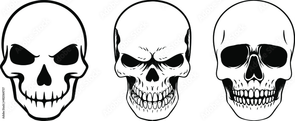 various black and white human skull design