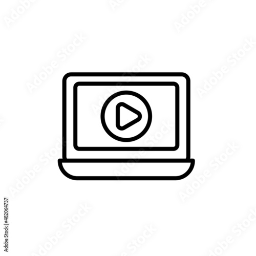 Free Download Laptop media play line icon. Isolated play on laptop silhouette style icon vector design. Play Video Icon - GFXLoad