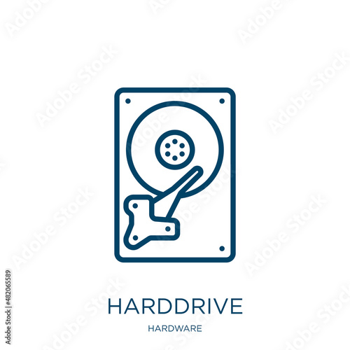 harddrive icon from hardware collection. Thin linear harddrive, data, computer outline icon isolated on white background. Line vector harddrive sign, symbol for web and mobile