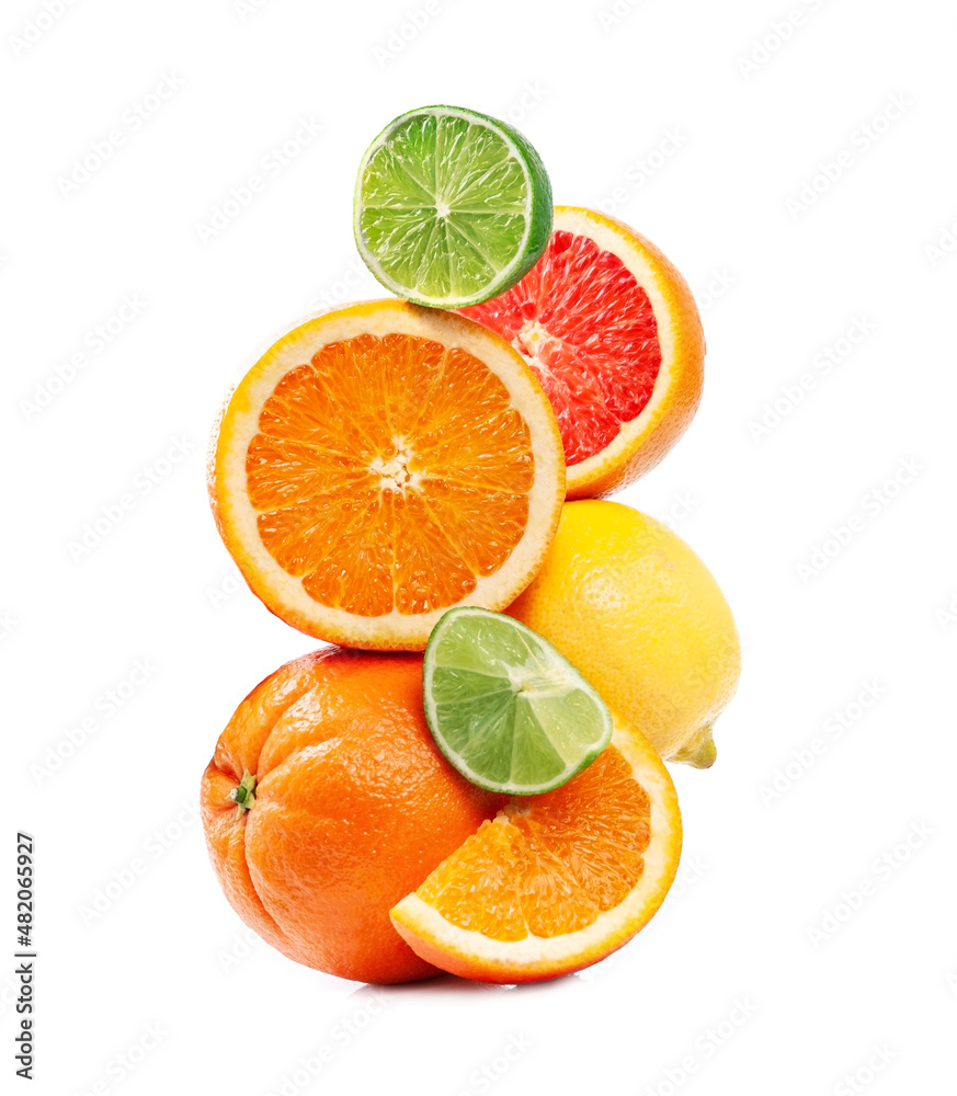 Fototapeta premium A stack fresh oranges fruits,grapefruits, lemons and lime