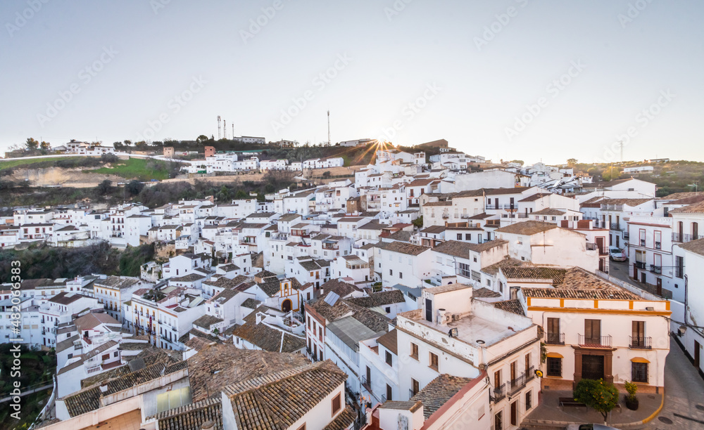 The beautiful village of Setenil de las Bodegas at sunset, province of Cadiz, Andalusia, Spain.