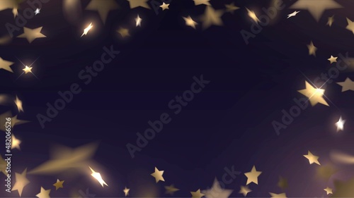 Frame of golden stars with blur effect on black background