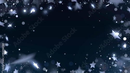 Frame of silver stars and sparks with blur effect on black background