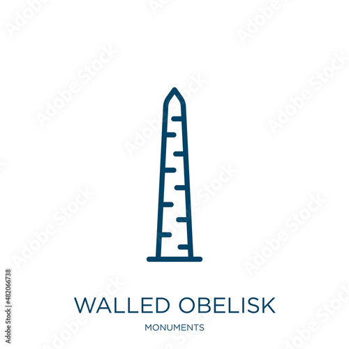 walled obelisk icon from monuments collection. Thin linear walled obelisk, tourism, monument outline icon isolated on white background. Line vector walled obelisk sign, symbol for web and mobile