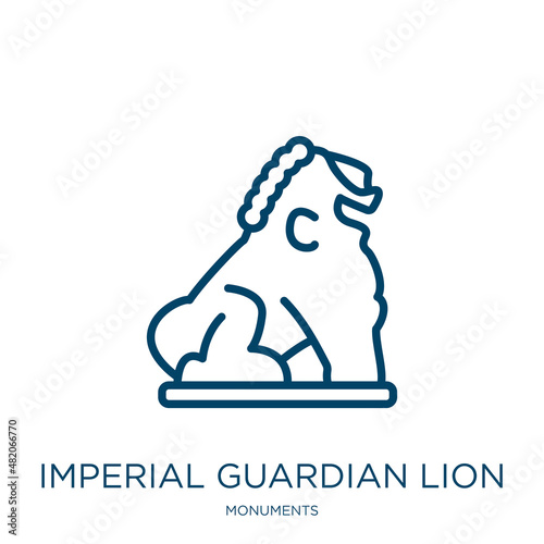 imperial guardian lion icon from monuments collection. Thin linear imperial guardian lion, guardian, asian outline icon isolated on white background. Line vector imperial guardian lion sign, symbol