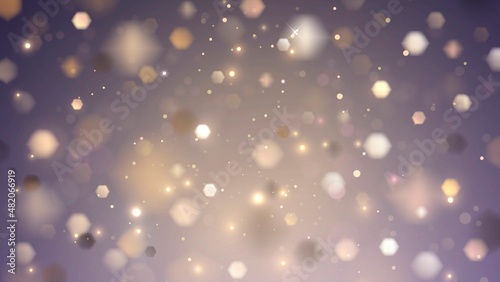 Falling golden hexagonal shiny confetti or sparkles with blur effect