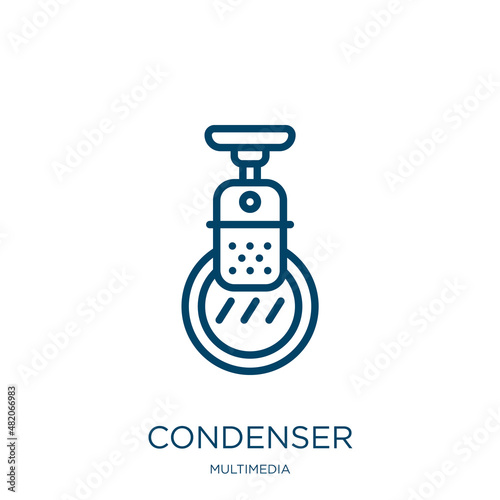 condenser icon from multimedia collection. Thin linear condenser, clean, cold outline icon isolated on white background. Line vector condenser sign, symbol for web and mobile