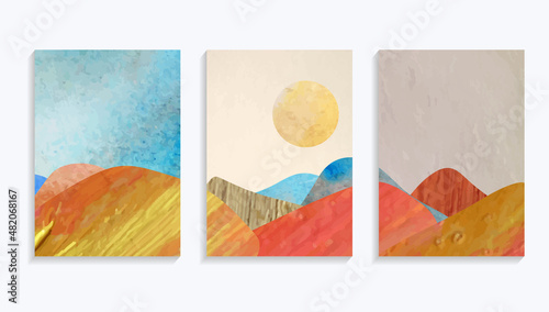 colorful landscapes mountain vector background set