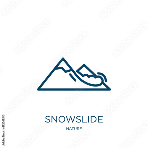 snowslide icon from nature collection. Thin linear snowslide, insurance, seismic outline icon isolated on white background. Line vector snowslide sign, symbol for web and mobile