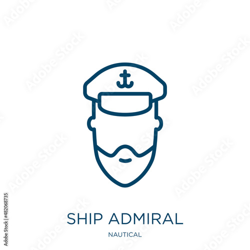 ship admiral icon from nautical collection. Thin linear ship admiral, ship, marine outline icon isolated on white background. Line vector ship admiral sign, symbol for web and mobile