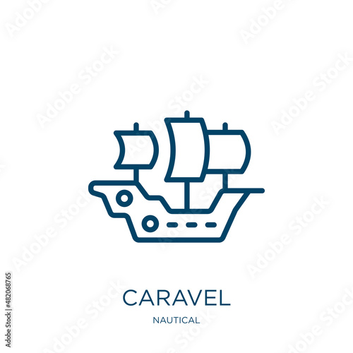 caravel icon from nautical collection. Thin linear caravel, sail, ship outline icon isolated on white background. Line vector caravel sign, symbol for web and mobile photo