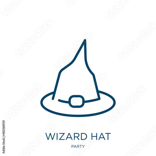 wizard hat icon from party collection. Thin linear wizard hat, hat, magician outline icon isolated on white background. Line vector wizard hat sign, symbol for web and mobile