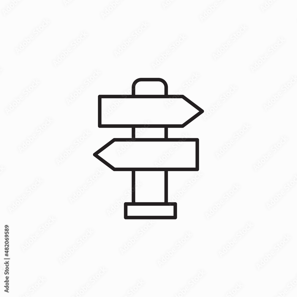 Signpost, Road Sign Icon Vector Design Template. Road sign line icon. Signpost outline linear symbol. Travel pointer. Vector isolated on the white background Signpost, Road Sign Icon Vector Design Template. Road sign line icon. Signpost outline linear symbol. Travel pointer. Vector isolated on the white background