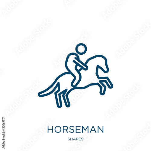 horseman icon from shapes collection. Thin linear horseman, horse, horseback outline icon isolated on white background. Line vector horseman sign, symbol for web and mobile