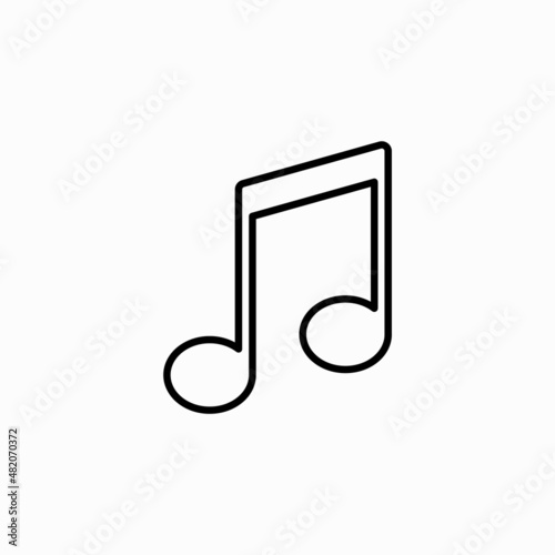 line art music icon, not icon. Musical Note Icon. Music notes, song, melody or tune flat vector icon for musical apps and websites