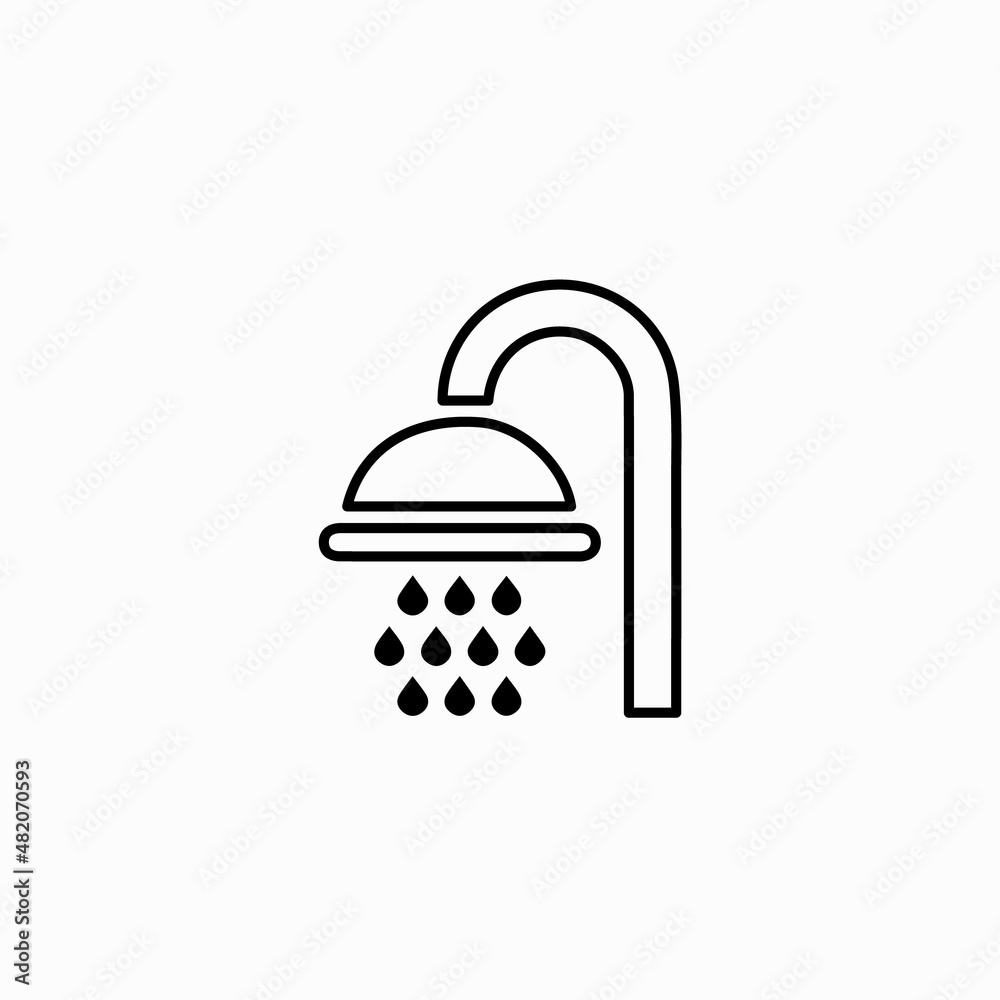 Fototapeta premium Shower icon vector, line flat sign, solid pictogram isolated on white. Shower, bathroom symbol vector outline sign. Shower head with water drops pouring black isolated icon.