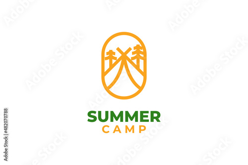 Summer camp logo design vector template