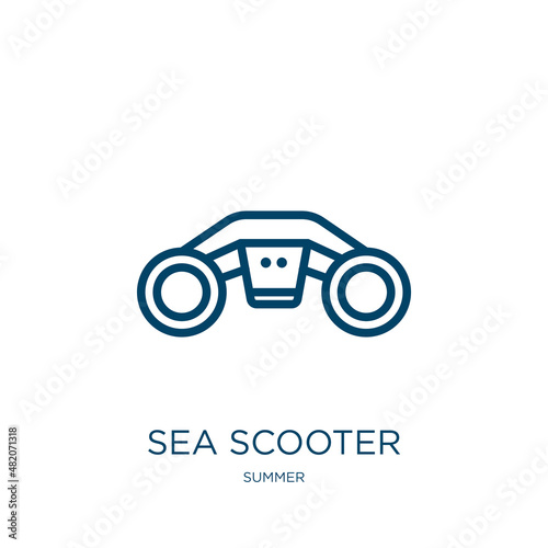 sea scooter icon from summer collection. Thin linear sea scooter, sea, boat outline icon isolated on white background. Line vector sea scooter sign, symbol for web and mobile