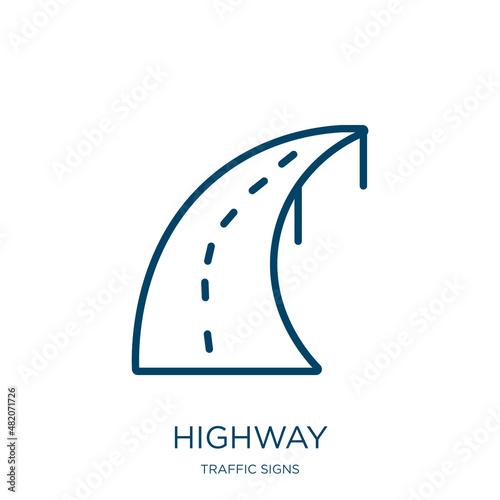 highway icon from traffic signs collection. Thin linear highway, transport, road outline icon isolated on white background. Line vector highway sign, symbol for web and mobile