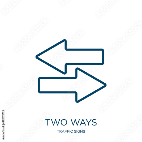 two ways icon from traffic signs collection. Thin linear two ways, arrow, two outline icon isolated on white background. Line vector two ways sign, symbol for web and mobile
