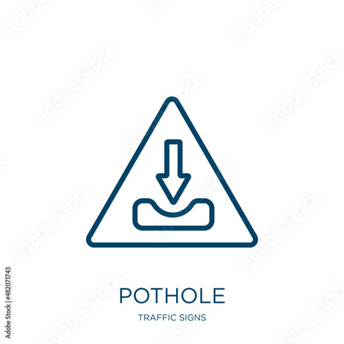 pothole icon from traffic signs collection. Thin linear pothole, road, construction outline icon isolated on white background. Line vector pothole sign, symbol for web and mobile