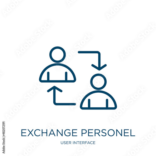exchange personel icon from user interface collection. Thin linear exchange personel, signboard, glossy outline icon isolated on white background. Line vector exchange personel sign, symbol for web