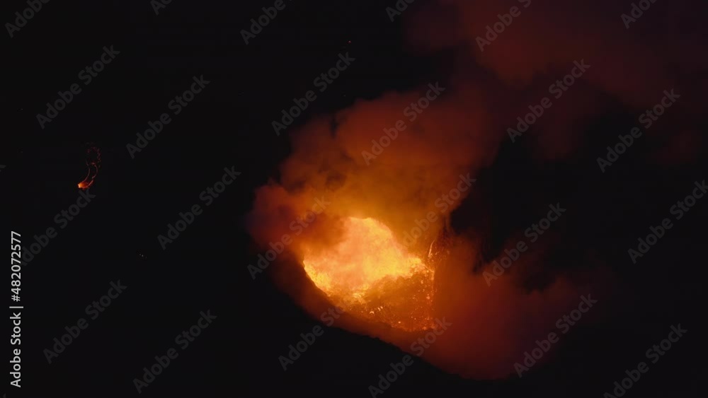 Drone Of Volcano Erupting With Smoke And Molten Lava Drone Of Volcano Erupting With Smoke And Molten Lava