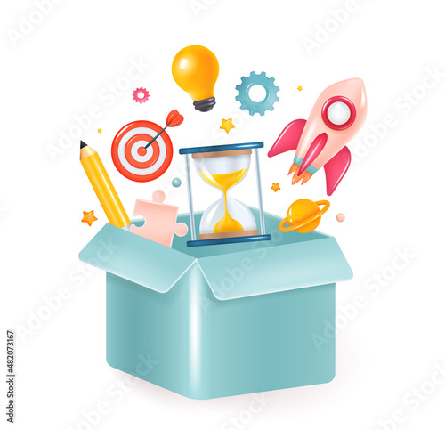 Think outside the box creative idea. Idea to achieve the goal, for business development, training and innovation. Trendy realistic vector style.