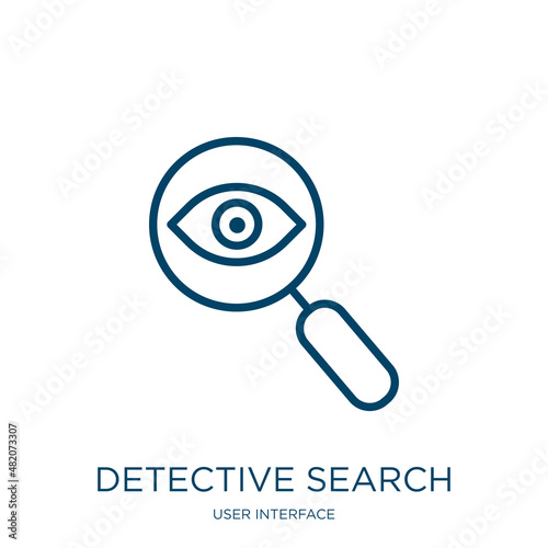 detective search icon from user interface collection. Thin linear detective search, search, optical outline icon isolated on white background. Line vector detective search sign, symbol for web and