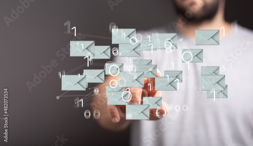 Approved email and spam message displayed on a futuristic interface