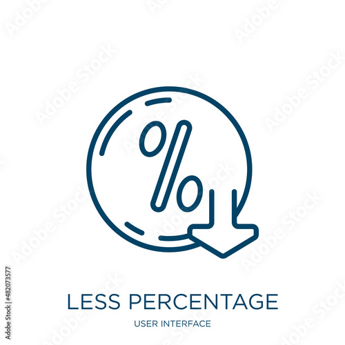 less percentage icon from user interface collection. Thin linear less percentage, percentage, price outline icon isolated on white background. Line vector less percentage sign, symbol for web and