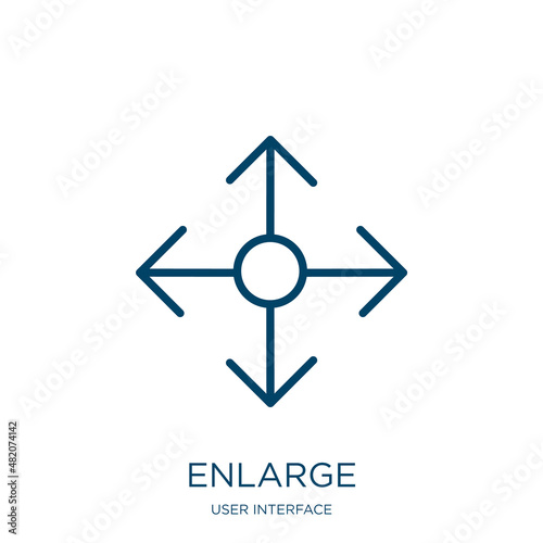 enlarge icon from user interface collection. Thin linear enlarge, research, lens outline icon isolated on white background. Line vector enlarge sign, symbol for web and mobile