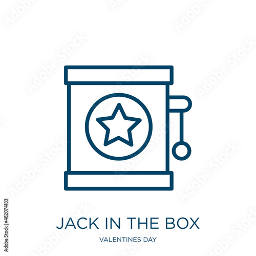 jack in the box icon from valentines day collection. Thin linear jack in the box, box, jack outline icon isolated on white background. Line vector jack in the box sign, symbol for web and mobile
