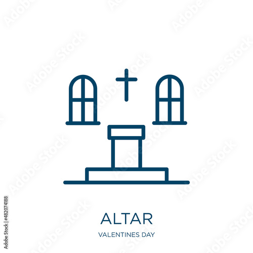altar icon from valentines day collection. Thin linear altar, church, christian outline icon isolated on white background. Line vector altar sign, symbol for web and mobile