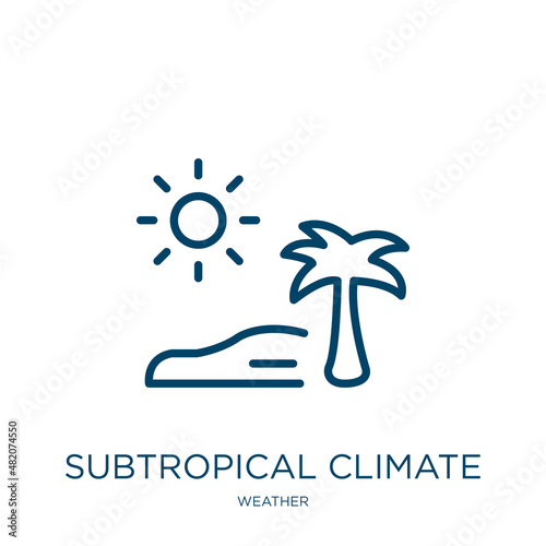 subtropical climate icon from weather collection. Thin linear subtropical climate, palm, flora outline icon isolated on white background. Line vector subtropical climate sign, symbol for web and