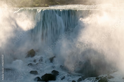 A closeup of the roaring waterfall at Niagara Falls