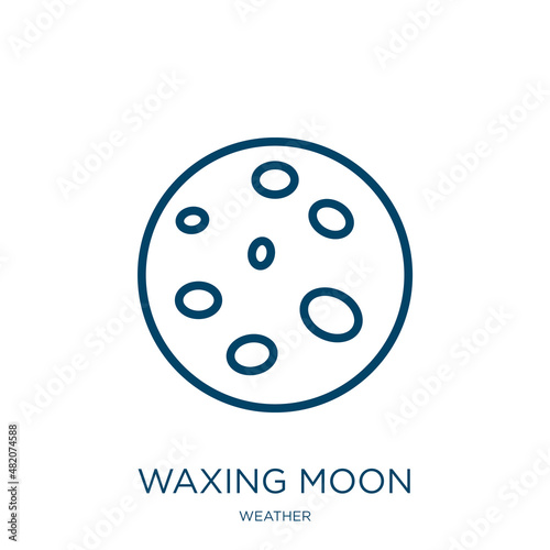 waxing moon icon from weather collection. Thin linear waxing moon, space, phase outline icon isolated on white background. Line vector waxing moon sign, symbol for web and mobile