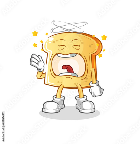 white bread yawn character. cartoon mascot vector