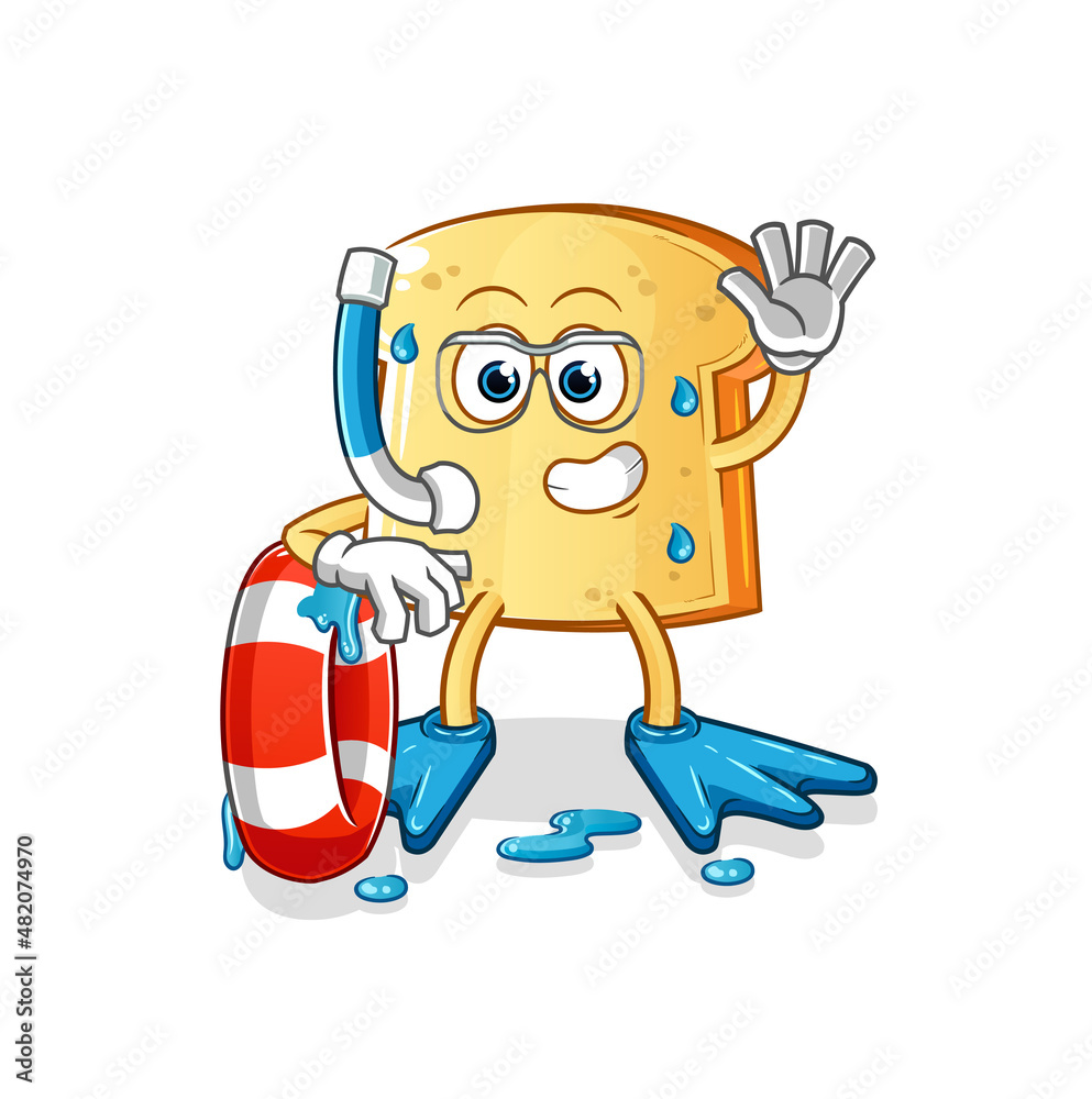 white bread swimmer with buoy mascot. cartoon vector