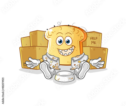 white bread homeless character. cartoon mascot vector